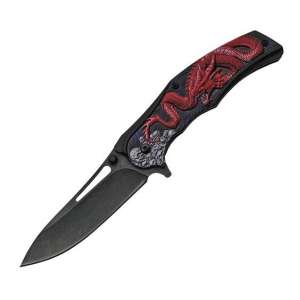 Нож складной Красный дракон с черным лезвием