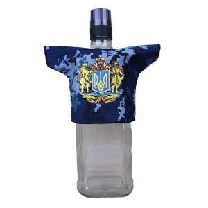 Cover souvenir bottle with the logo of the small arms of Ukraine