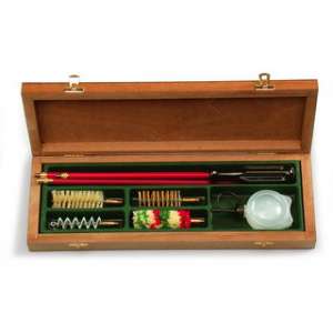 Shotgun cleaning kit in wooden case