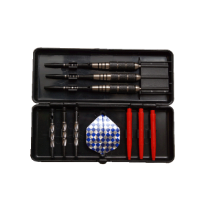 A set of nickel plated darts in a plastic case, 18-24 g