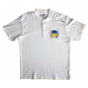 Тенниска POLO белая с  вышивкой Три щита и логотипом на спине ОХОРОНА