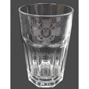 A glass with the logo of the Ukrainian Navy