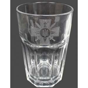 glass with the logo of General Staff Defence Intelligence of Ukraine