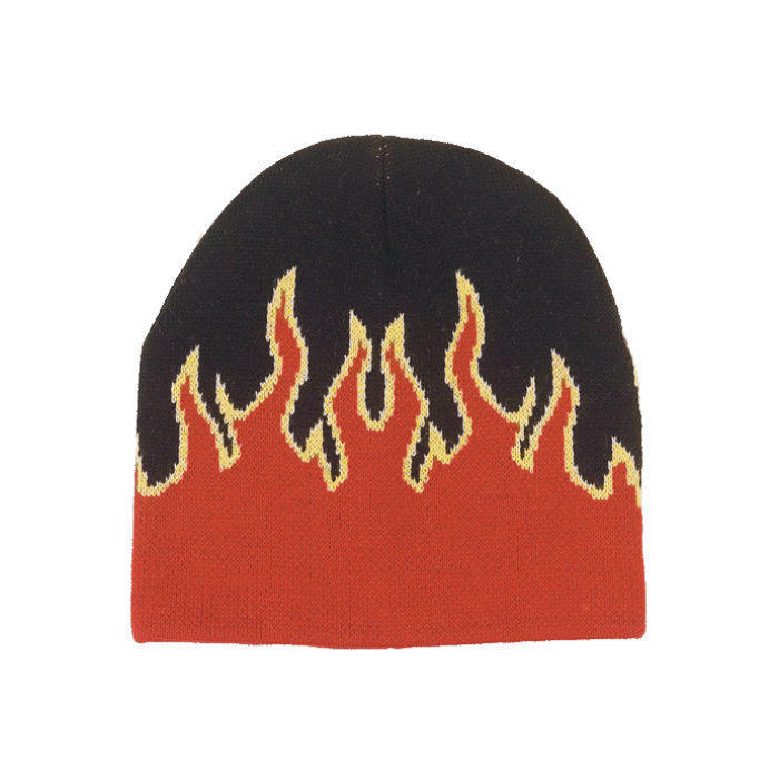 Knitted hat with a picture Flame BLACK