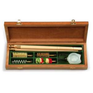 Shotgun cleaning kit in wooden case