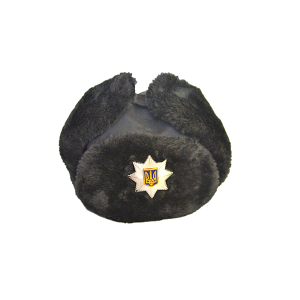 Шапка зимова «Поліція» з кокардою, хутро чорне штучне